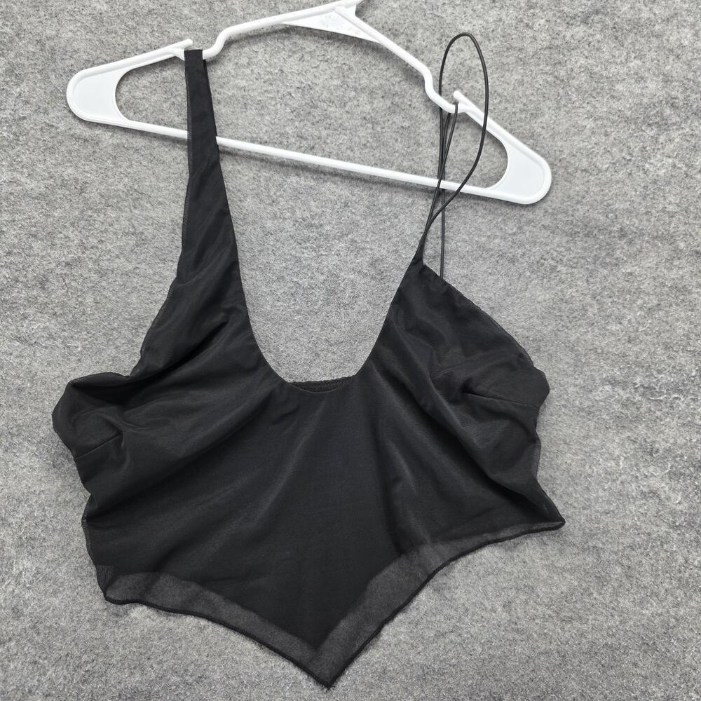 White Fox Tank Womens Large Black Camisole Mesh Strappy Lightweight Stretch